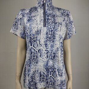 Tail blue white snake print short sleeve 1/4 zip golf top shirt womens Large